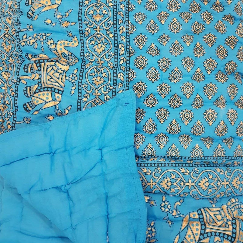 THROW KING THROW KING Rajasthani Traditional Cotton Razai Rajai Ac Blanket Sanganeri with Special Light Print Jaipuri Quilt Blanket Single Bed  - Image 5