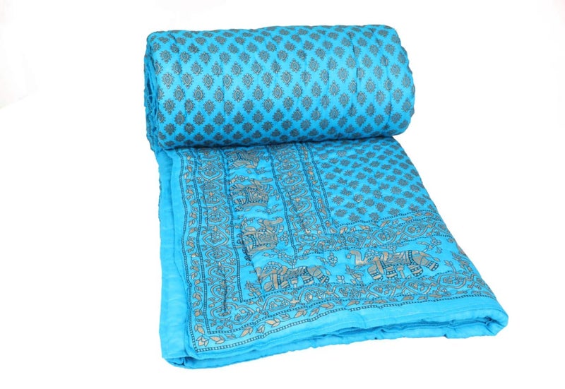 THROW KING THROW KING Rajasthani Traditional Cotton Razai Rajai Ac Blanket Sanganeri with Special Light Print Jaipuri Quilt Blanket Single Bed  - Image 2