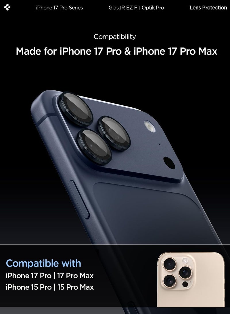Spigen Glastr Ez Fit Optik Pro for iPhone 17 Pro MAX | iPhone 17 PRO | iPhone 15 Pro Max | 15 PRO Camera Lens Screen Protector - Blue - Image 2