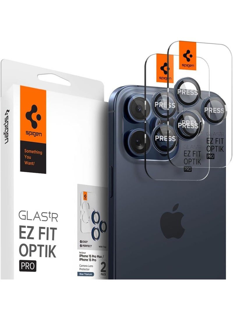 Spigen واقي شاشة لعدسة الكاميرا Glastr Ez Fit Optik PRO لهاتف iPhone 15 Pro MAX وiPhone 15 PRO - تيتانيوم أزرق  - Image 1