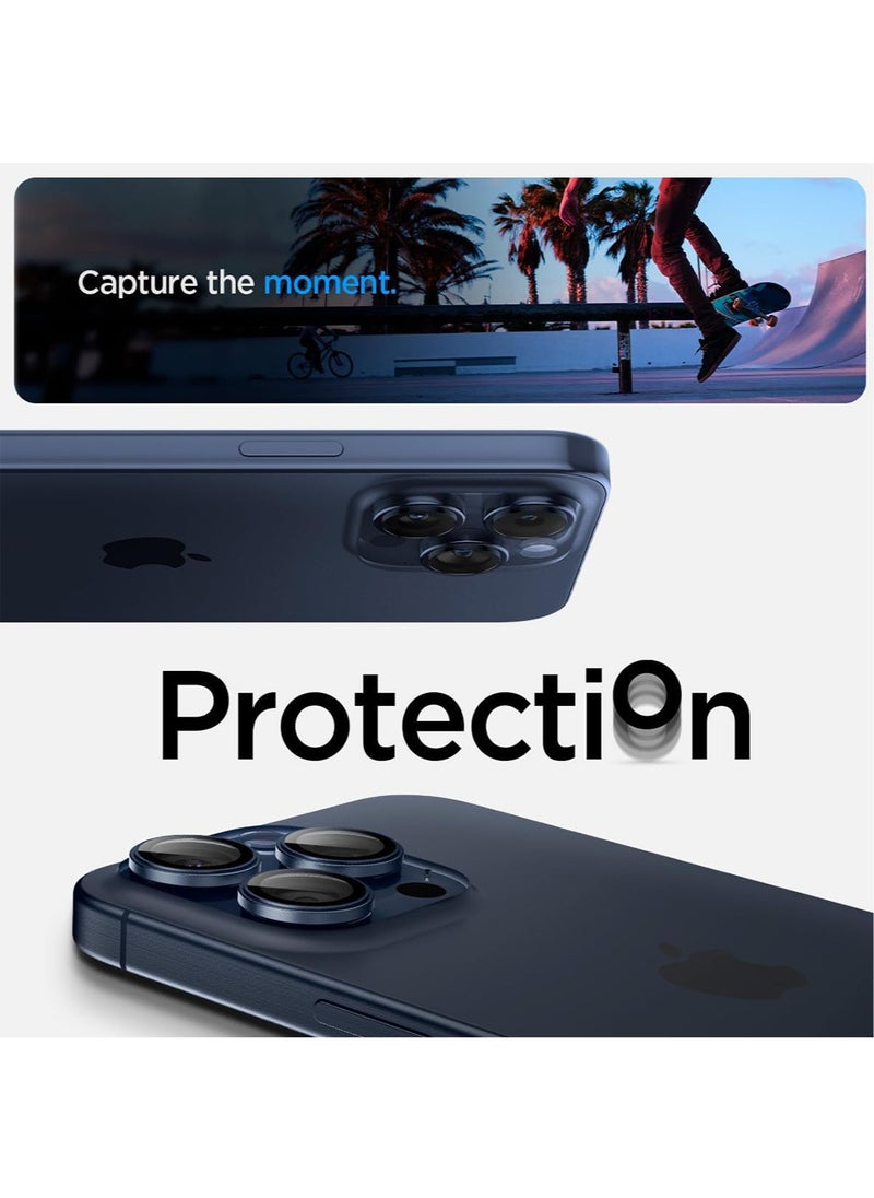 Spigen واقي شاشة لعدسة الكاميرا Glastr Ez Fit Optik PRO لهاتف iPhone 15 Pro MAX وiPhone 15 PRO - تيتانيوم أزرق  - Image 3