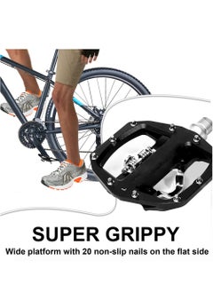 KASTWAVE SPD Pedals MTB Mountain Bike Clip in Dual Sided Pedals - Road Bike Spin Bike Flat & Clipless Sealed Bearing Bicycle Pedal Compatible with Shimano SPD Cleats (9/16")  - Image 3