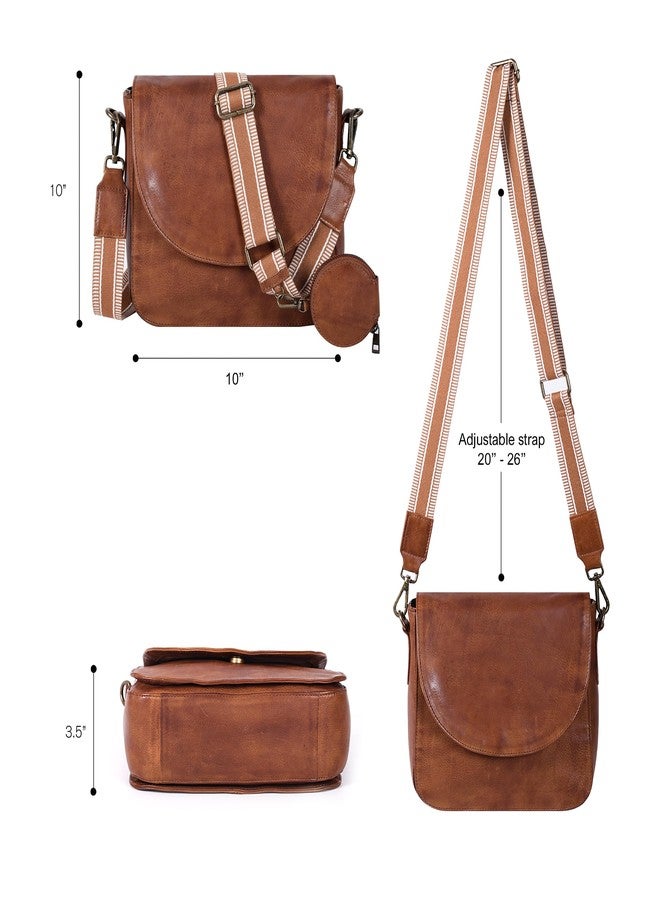 Ozora Genuine Leather Shoulder Crossbody Purse For Women with Adjustable Strap, Mobile Pocket & Outside & Inside Zipper (Tan web coin) - Image 4