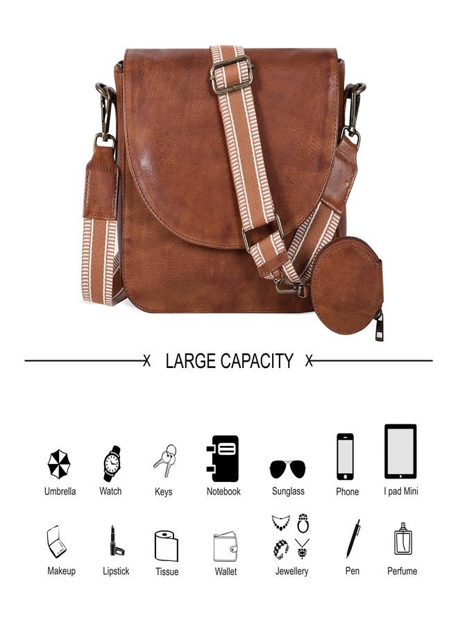 Ozora Genuine Leather Shoulder Crossbody Purse For Women with Adjustable Strap, Mobile Pocket & Outside & Inside Zipper (Tan web coin) - Image 5