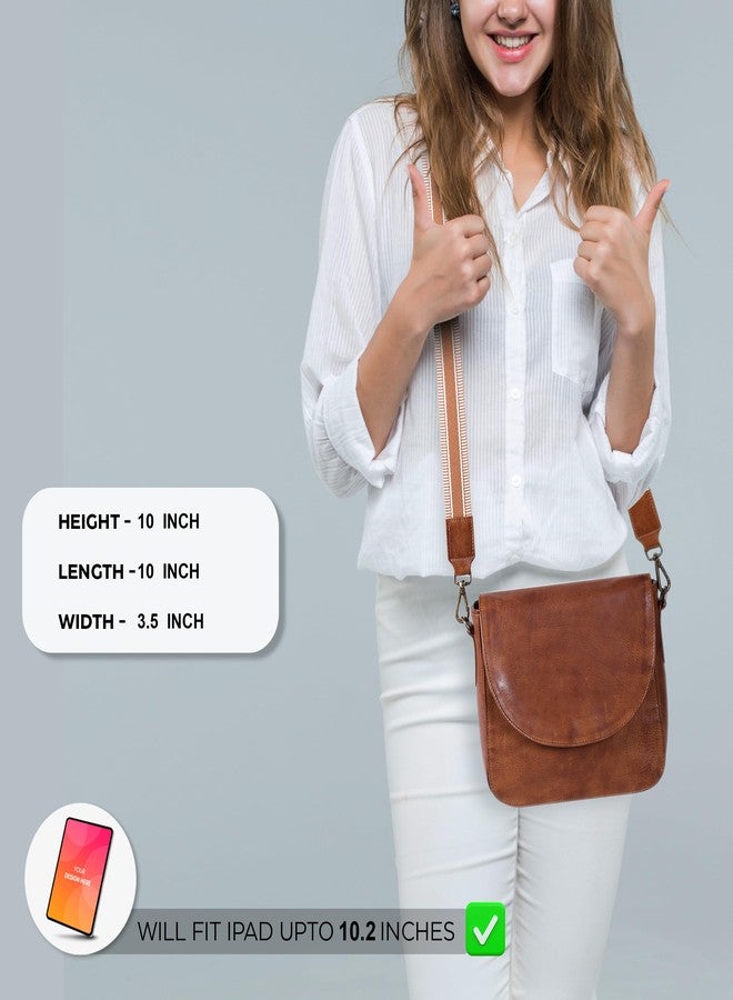 Ozora Genuine Leather Shoulder Crossbody Purse For Women with Adjustable Strap, Mobile Pocket & Outside & Inside Zipper (Tan web coin) - Image 2