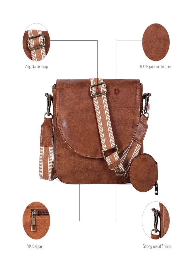 Ozora Genuine Leather Shoulder Crossbody Purse For Women with Adjustable Strap, Mobile Pocket & Outside & Inside Zipper (Tan web coin) - Image 3