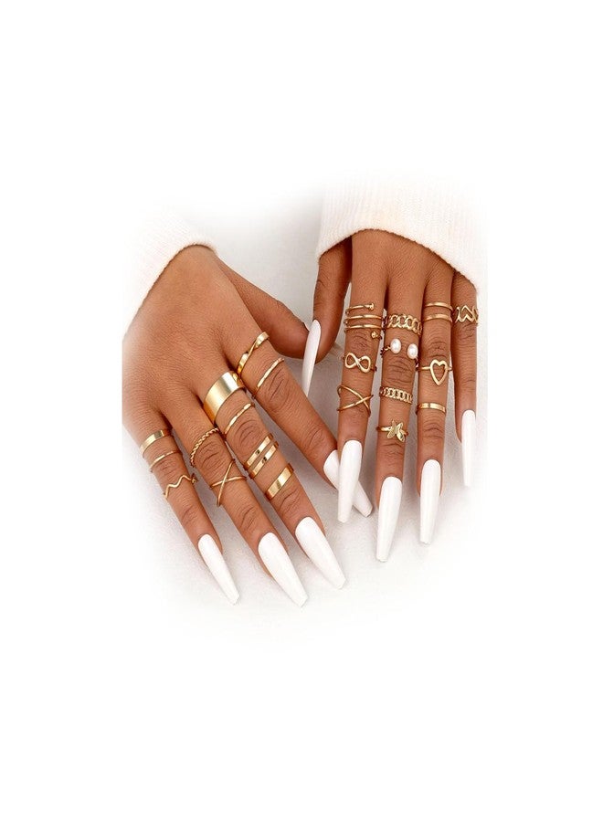 FUTIMELY Gold Kunckle Rings Set for Women gifts,Boho Stackable Rings Pack pearl Butterfly Statement Vintage Rings Set Birthday Gifts Jewelry (A:22pc) - Image 1