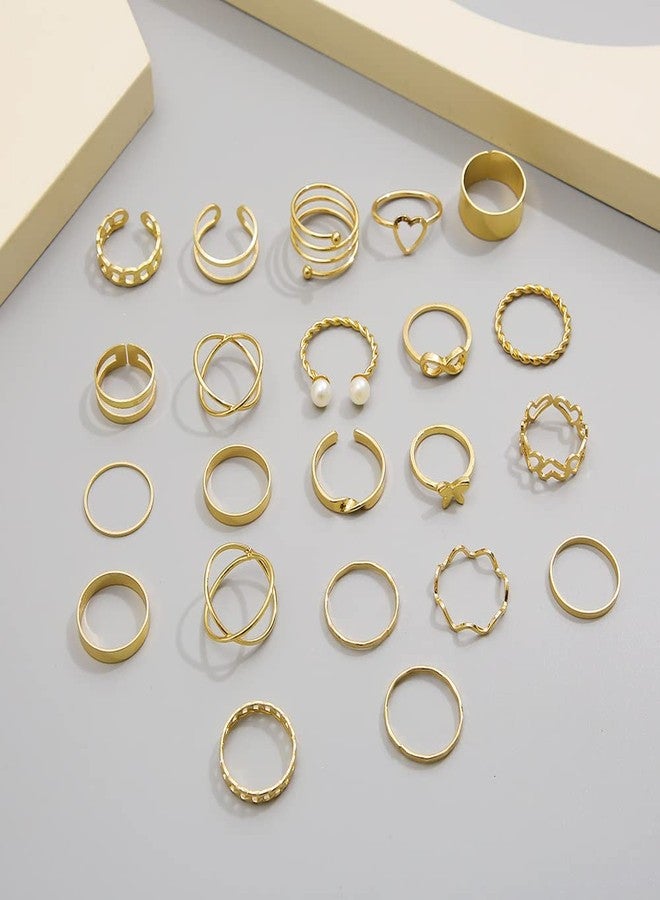 FUTIMELY Gold Kunckle Rings Set for Women gifts,Boho Stackable Rings Pack pearl Butterfly Statement Vintage Rings Set Birthday Gifts Jewelry (A:22pc) - Image 5