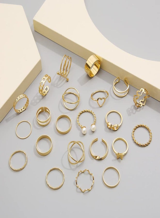 FUTIMELY Gold Kunckle Rings Set for Women gifts,Boho Stackable Rings Pack pearl Butterfly Statement Vintage Rings Set Birthday Gifts Jewelry (A:22pc) - Image 4
