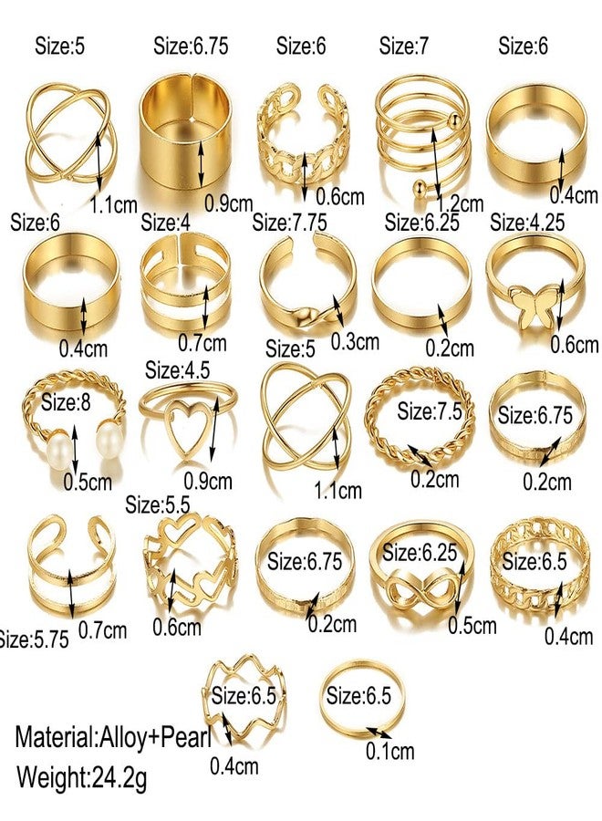 FUTIMELY Gold Kunckle Rings Set for Women gifts,Boho Stackable Rings Pack pearl Butterfly Statement Vintage Rings Set Birthday Gifts Jewelry (A:22pc) - Image 2