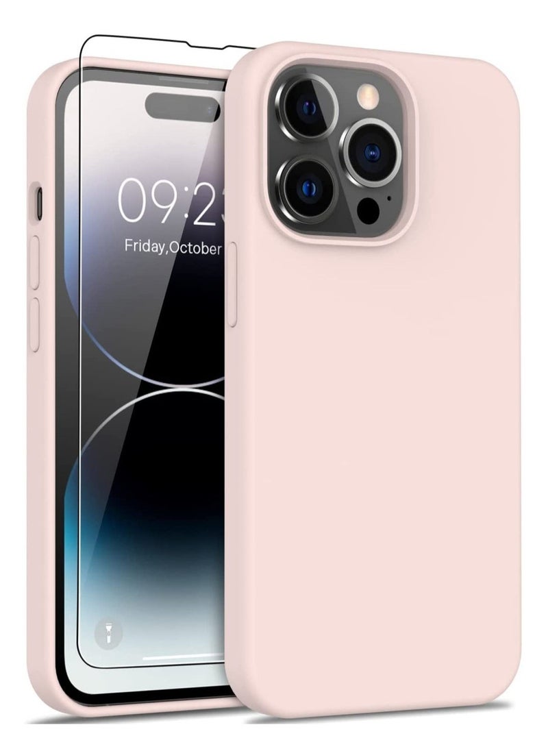 Raxoom حافظة آيفون 14 برو ماكس مع واقي شاشة، غلاف مطاطي مرن ناعم للنساء والفتيات، حافظة هاتف واقية رفيعة وصادمة لآيفون 14 برو ماكس 6.7" وردي فاتح - Image 1