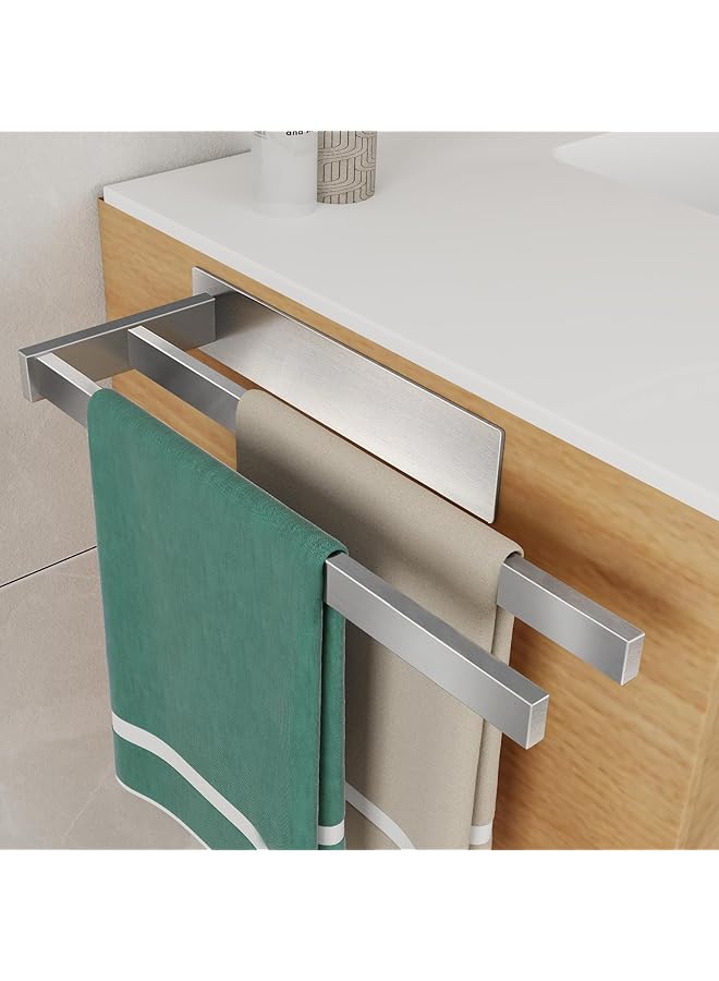 S-TOP Towel Holder Double Bar Bathroom, Heavy Duty Towel Holder for Hanging Robes and Towels, Self-Adhesive Rust and Corrosion Resistant, 304 Stainless Steel Towel Rail for Renters-Silver 36CM - Image 1