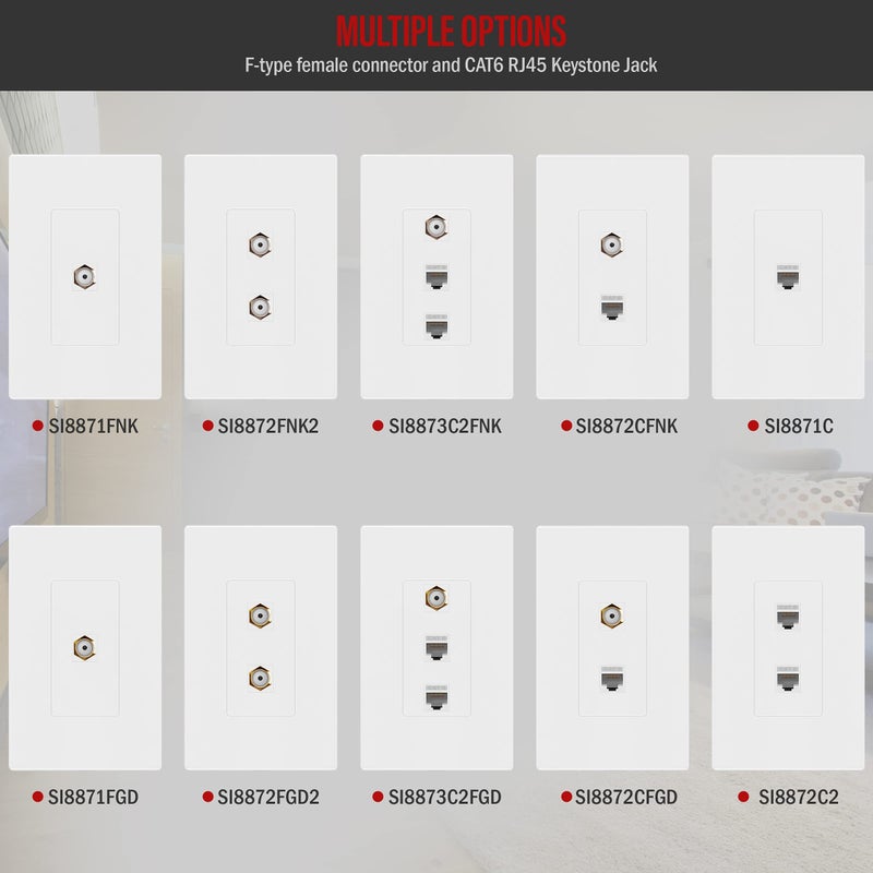 ENERLITES Port Screwless Keystone Wall Plate with Nickel F-Type Coupler Bulkhead Audio/Video Connector, Female, Standard Size 1-Gang 4.69" x 2.93", SI8871FNK-W, White - Image 4