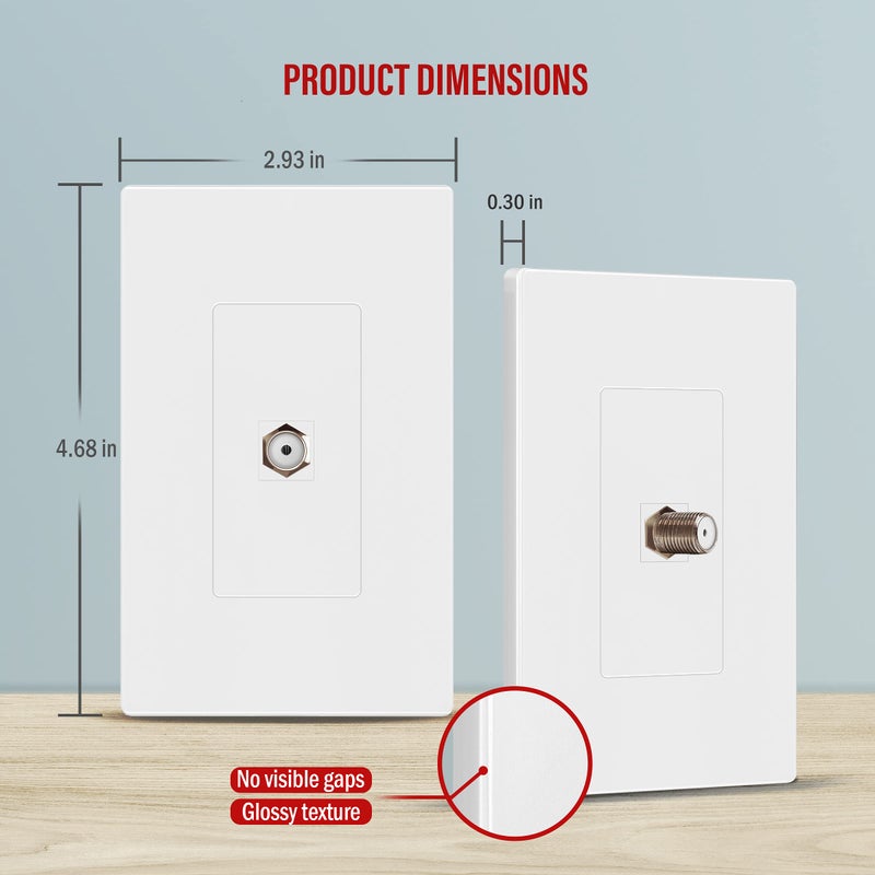 ENERLITES Port Screwless Keystone Wall Plate with Nickel F-Type Coupler Bulkhead Audio/Video Connector, Female, Standard Size 1-Gang 4.69" x 2.93", SI8871FNK-W, White - Image 2