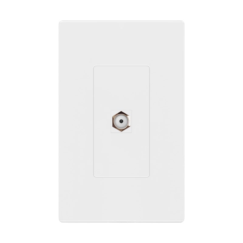 ENERLITES Port Screwless Keystone Wall Plate with Nickel F-Type Coupler Bulkhead Audio/Video Connector, Female, Standard Size 1-Gang 4.69" x 2.93", SI8871FNK-W, White - Image 1