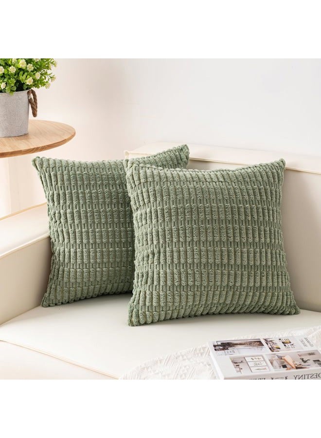 Aegero Pack of 2 Corduroy Decorative Throw Pillow Covers 24x24 InchSoft Striped Pillow Covers Modern Farmhouse Home Decor for Sofa Living Room Couch Bed（Sage Green） - Image 1