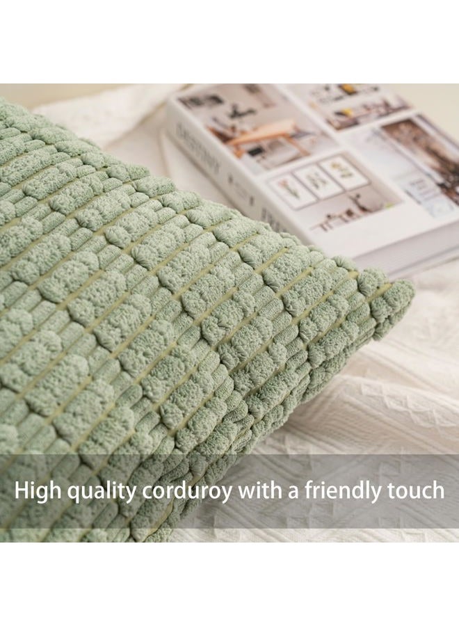 Aegero Pack of 2 Corduroy Decorative Throw Pillow Covers 24x24 InchSoft Striped Pillow Covers Modern Farmhouse Home Decor for Sofa Living Room Couch Bed（Sage Green） - Image 2