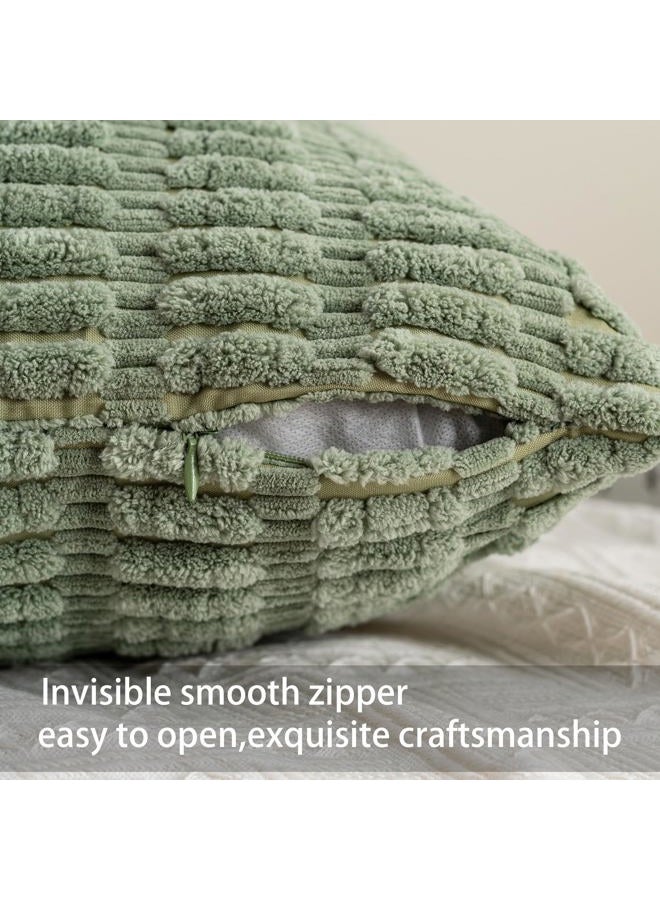 Aegero Pack of 2 Corduroy Decorative Throw Pillow Covers 24x24 InchSoft Striped Pillow Covers Modern Farmhouse Home Decor for Sofa Living Room Couch Bed（Sage Green） - Image 3