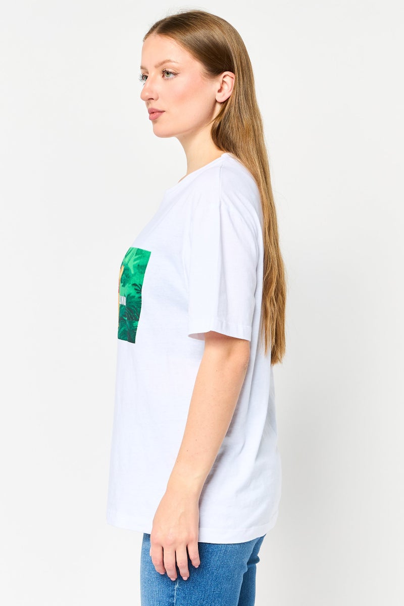 Undiz x Disney Women Crew Neck Short Sleeve Graphic Print T-Shirt, White - Image 3