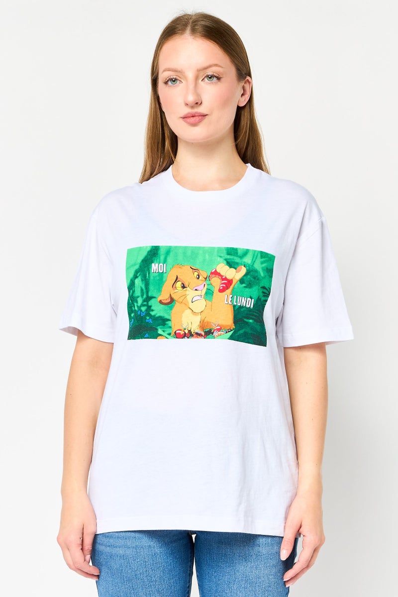 Undiz x Disney Women Crew Neck Short Sleeve Graphic Print T-Shirt, White - Image 1