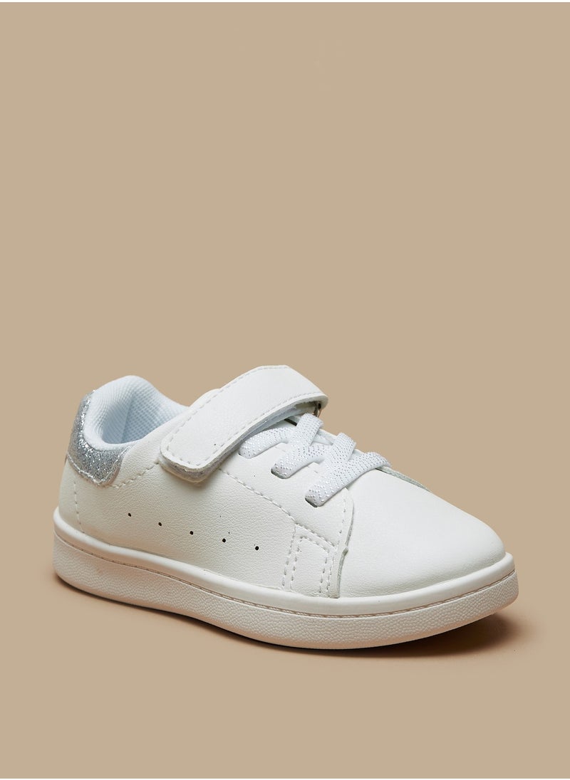 Flora Bella By Shoexpress - Girls Glitter Textured Panel Detail Sneakers with Hook and Loop Closure - Image 1