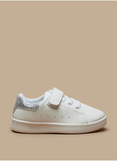 Girls Glitter Textured Panel Detail Sneakers with Hook and Loop Closure