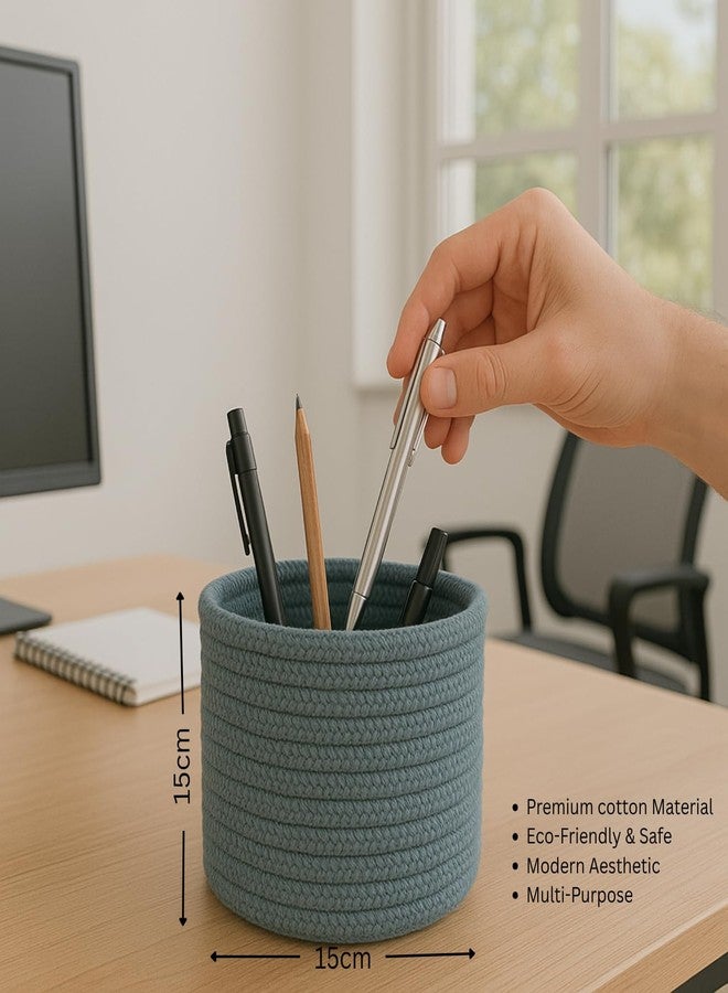 Adhigams Cotton Rope Woven Storage Basket Organizer Bin Round Fabric Container for Toys Clothes Desk Shelf Nursery Bathroom Soft Durable Home Utility Small Size Pack of 1 Grey - Image 4
