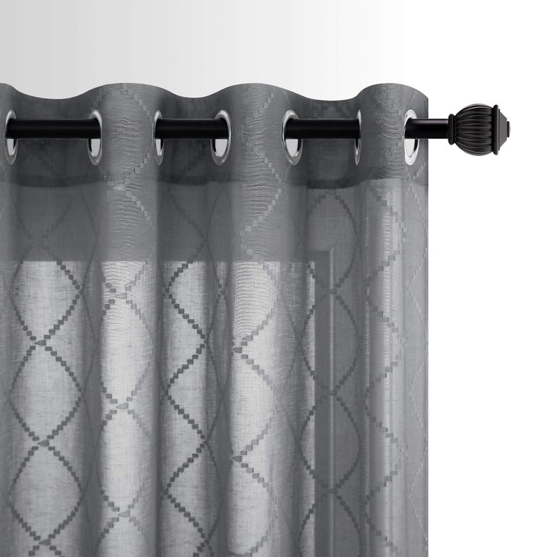 KOUFALL Grey Diamond Pattern Linen Like Sheer Curtain 52 x 63 Inch Length for Study Room Setting Room Quatrefoil Lightweight Home Decor Drapes Grommet Window Curtains for Bedroom 1 Pair - Image 3