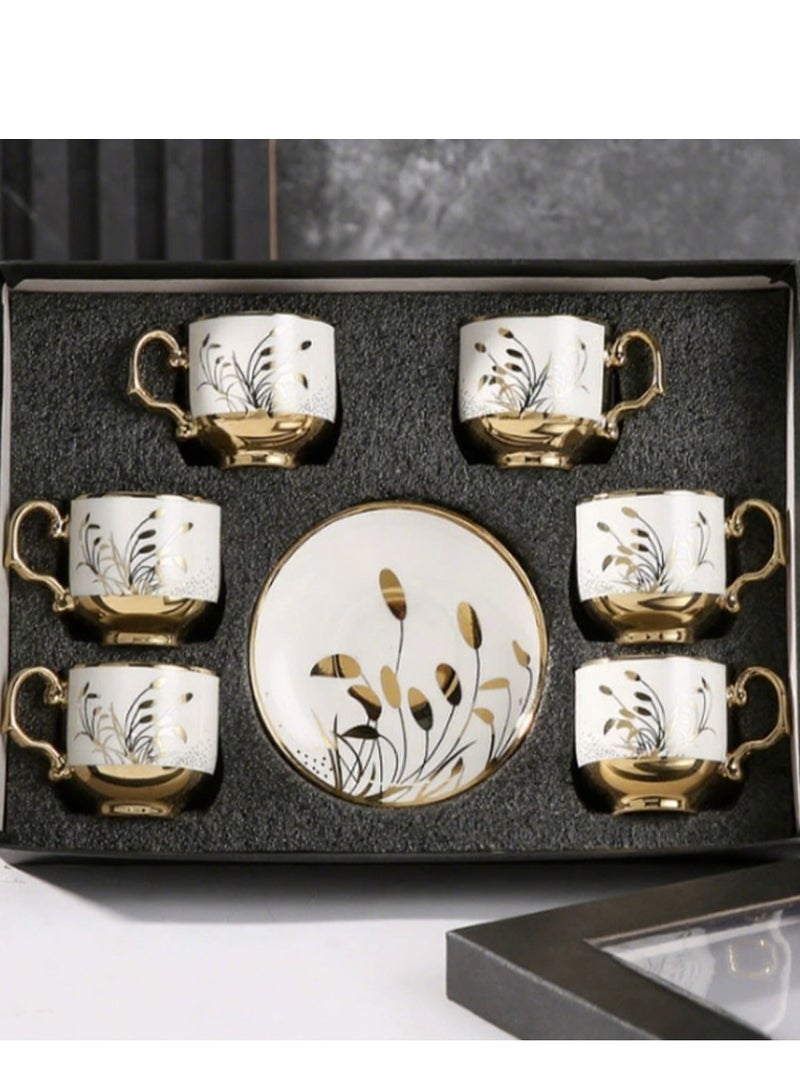 Coffee Cup and Saucer Mug Set Arabic Ceramic Cup, Tumbler,90ML Cup and Saucer Set 6 Cups 6 Saucers - Image 1