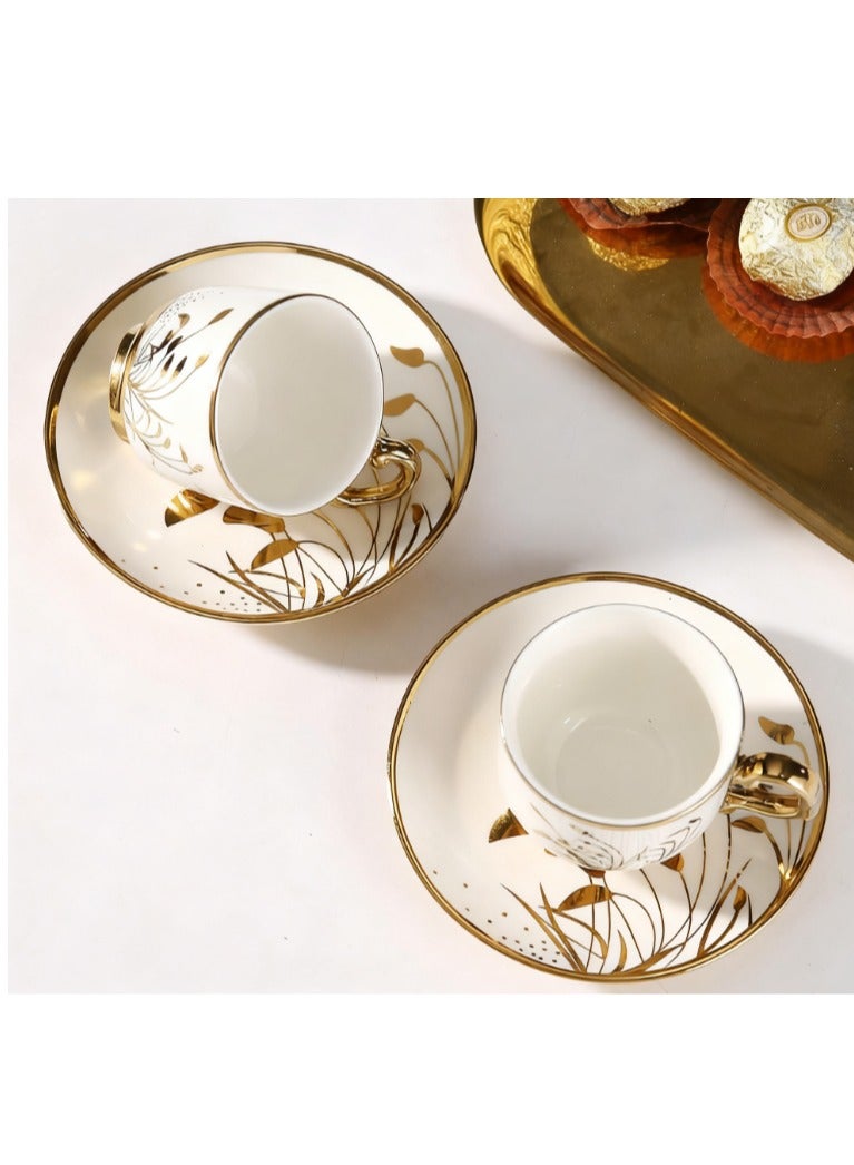 Coffee Cup and Saucer Mug Set Arabic Ceramic Cup, Tumbler,90ML Cup and Saucer Set 6 Cups 6 Saucers - Image 3