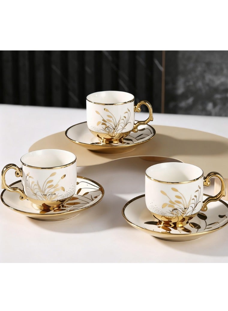 Coffee Cup and Saucer Mug Set Arabic Ceramic Cup, Tumbler,90ML Cup and Saucer Set 6 Cups 6 Saucers - Image 5