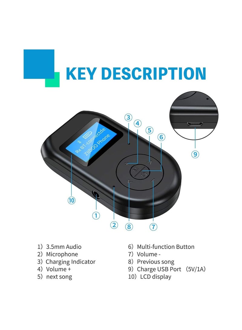 SYOSI Bluetooth Transmitter Receiver, 4-in-1 Bluetooth 5.0 Visible Dual Link Wireless Bluetooth Adapter with Display Screen, Low Latency Audio Adapter for Speaker/TV/PC/Car/Home/Stereo System - Image 3