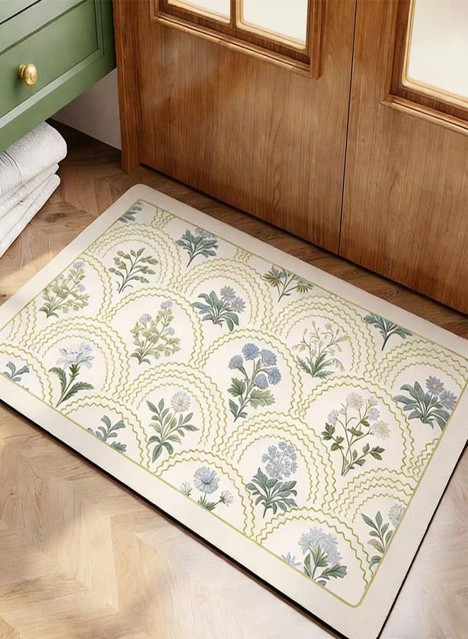 gdmgdr Vintage Floral Bathroom Rug Mat, 20"x32" Non-Slip Absorbent Bath Rug, Quick Dry Washable Entryway Rug, Retro Botanical Pattern Floor Mat for Bathroom, Kitchen, Bedroom (Green, Rectangular) - Image 1