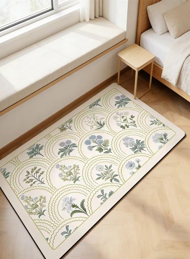 gdmgdr Vintage Floral Bathroom Rug Mat, 20"x32" Non-Slip Absorbent Bath Rug, Quick Dry Washable Entryway Rug, Retro Botanical Pattern Floor Mat for Bathroom, Kitchen, Bedroom (Green, Rectangular) - Image 2