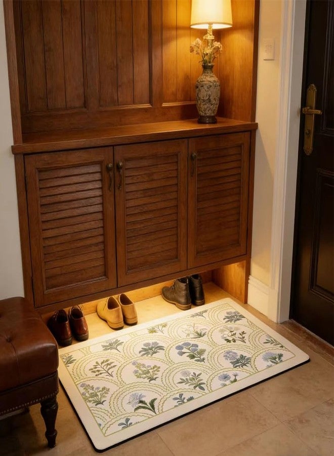 gdmgdr Vintage Floral Bathroom Rug Mat, 20"x32" Non-Slip Absorbent Bath Rug, Quick Dry Washable Entryway Rug, Retro Botanical Pattern Floor Mat for Bathroom, Kitchen, Bedroom (Green, Rectangular) - Image 4