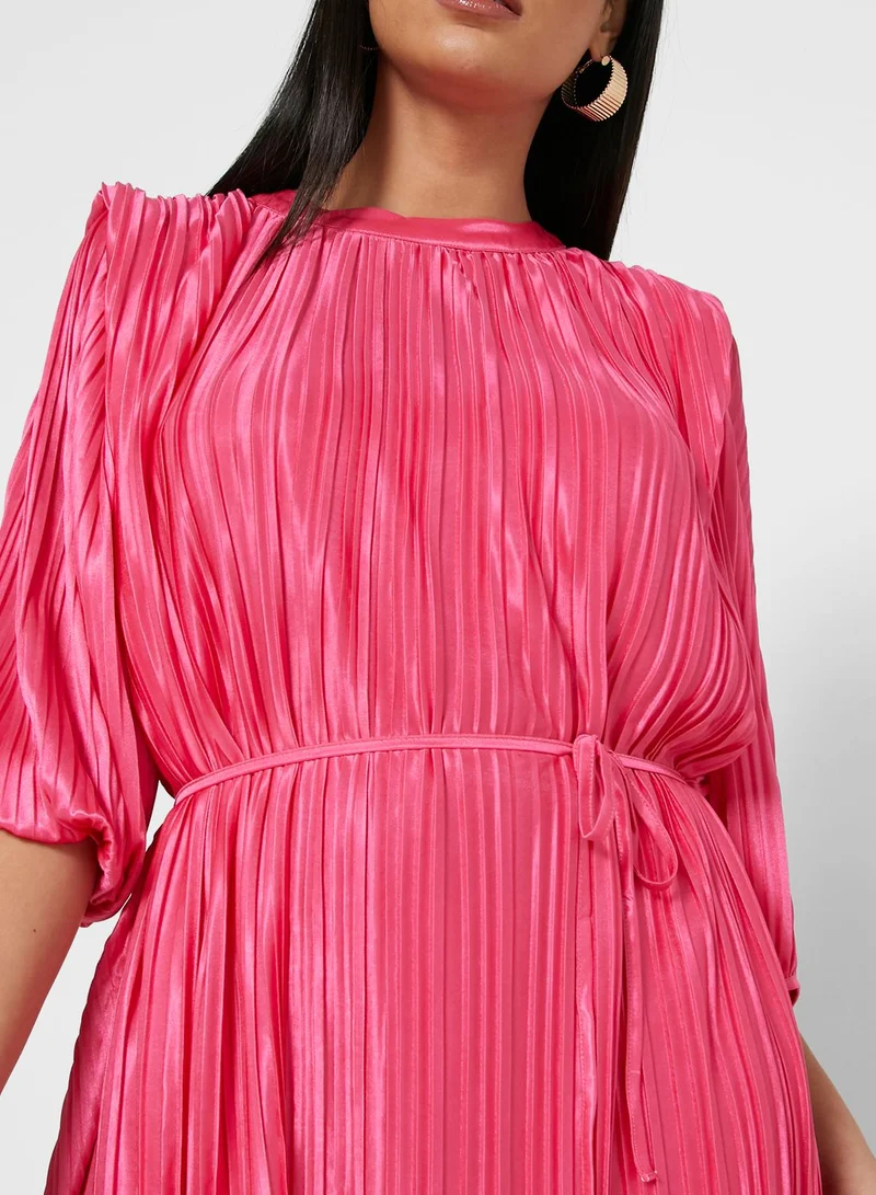 ELLA Pleated Self Tie Lace Hem Midi Dress