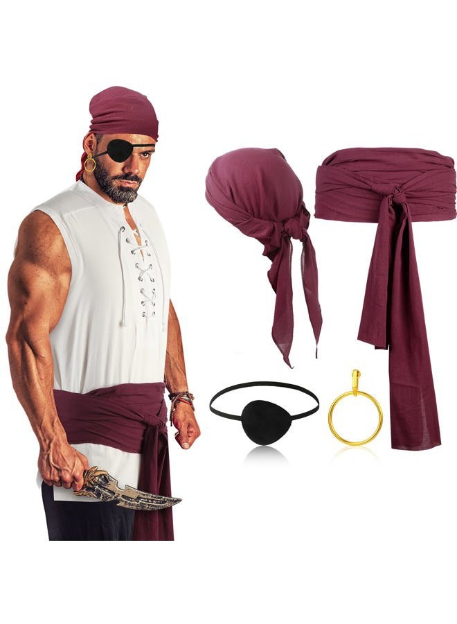 Boyiee 5 Pcs Adult Pirate Costume Mens Medieval Renaissance Viking Shirt Pirate Bandana Sash Belt for Halloween Cosplay Party (X Large) - Image 1