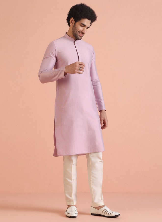 KISAH Men Thread Work Mandarin Collar Long Sleeves Straight Kurta - Image 3