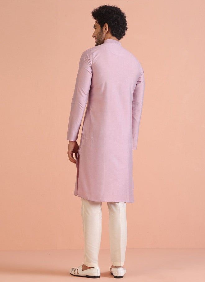 KISAH Men Thread Work Mandarin Collar Long Sleeves Straight Kurta - Image 5