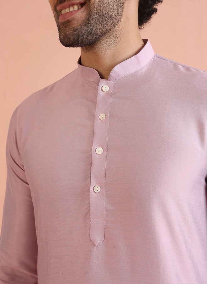 KISAH Men Thread Work Mandarin Collar Long Sleeves Straight Kurta - Image 2