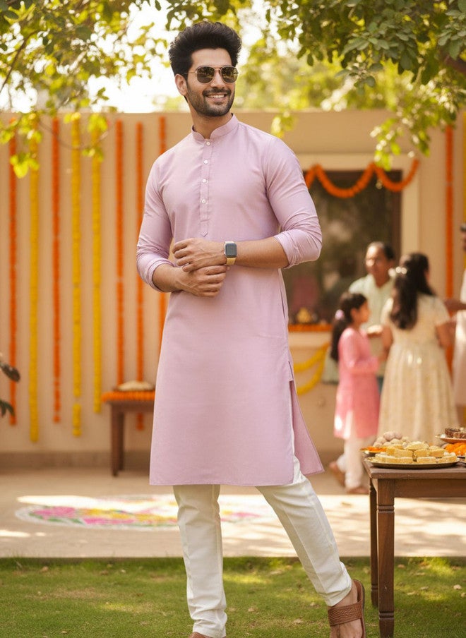 KISAH Men Thread Work Mandarin Collar Long Sleeves Straight Kurta - Image 1