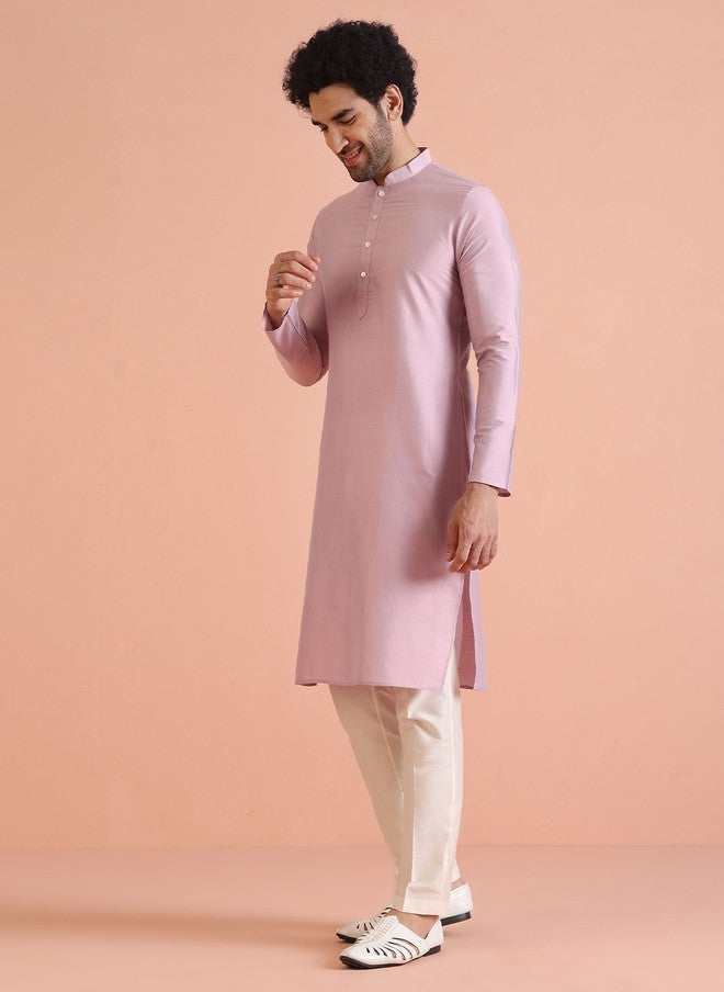 KISAH Men Thread Work Mandarin Collar Long Sleeves Straight Kurta - Image 4