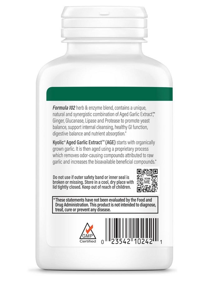 Kyolic Aged Garlic Extract Formula 102, Ginger and Glucanase Enzyme Complex, 200 Vegetarian Capsules - Image 2