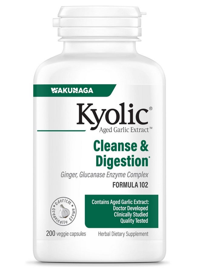 Kyolic Aged Garlic Extract Formula 102, Ginger and Glucanase Enzyme Complex, 200 Vegetarian Capsules - Image 1