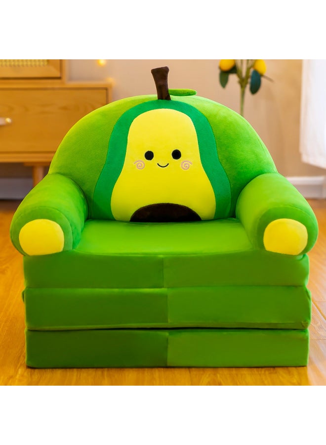 Cute Cartoon Seat Plush Folding Sofa Crystal Super Soft Baby Seat Lazy Child Sofa-Specifications:Three-layer Folded Unfilled Cotton Leather Shell-Color:Light Green Avocado - Image 1