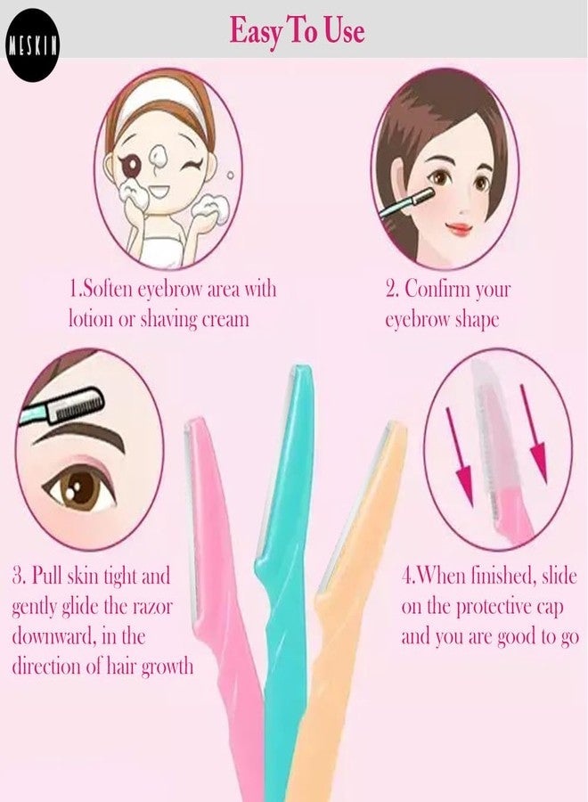 MESKIN Reusable Eyebrow Touch-Up Razors for Women - Instant & Painless Hair Removal for Eyebrows, Upper Lip & Chin | Stainless Steel Blades with Secure Grip (Pack of 6) - Image 5
