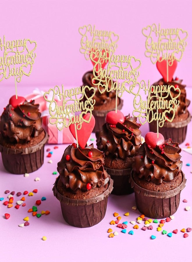 Ephlyn 24Pcs Happy Galentine's Day Cupcake Toppers Gold Glitter Sweet Love Valentine Cupcake Picks for Valentine's Day Theme Birthday Party Cake Decorations Supplies - Image 4