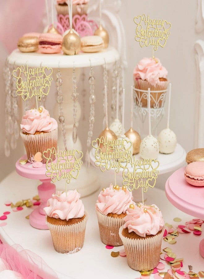 Ephlyn 24Pcs Happy Galentine's Day Cupcake Toppers Gold Glitter Sweet Love Valentine Cupcake Picks for Valentine's Day Theme Birthday Party Cake Decorations Supplies - Image 5
