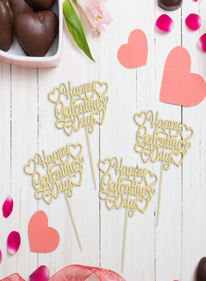 Ephlyn 24Pcs Happy Galentine's Day Cupcake Toppers Gold Glitter Sweet Love Valentine Cupcake Picks for Valentine's Day Theme Birthday Party Cake Decorations Supplies - Image 3