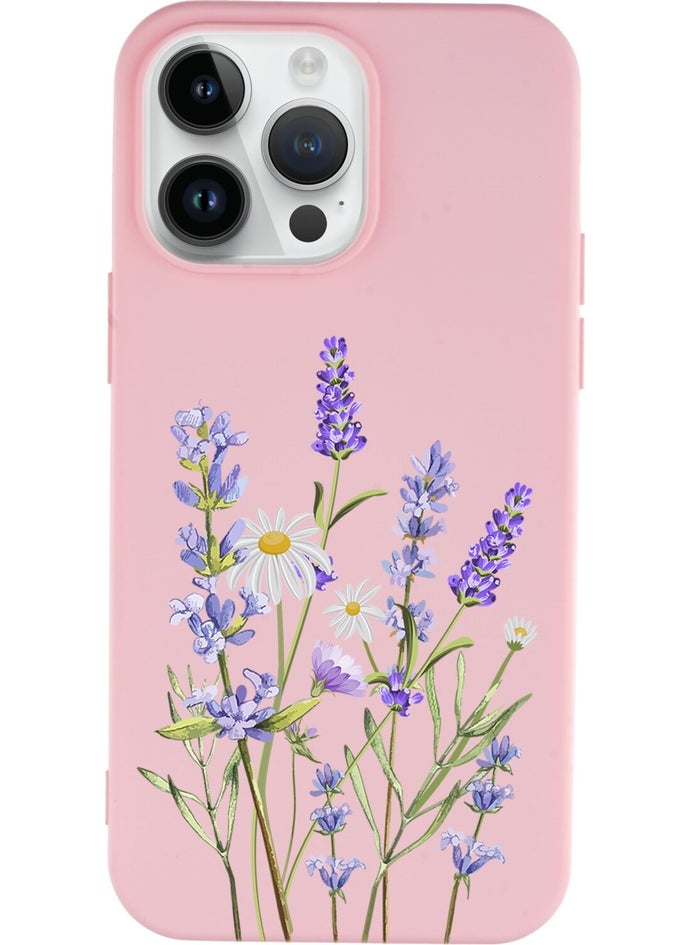 iPhone 14 Pro Max Compatible Lavender Patterned Premium Silicone Launch Phone Case